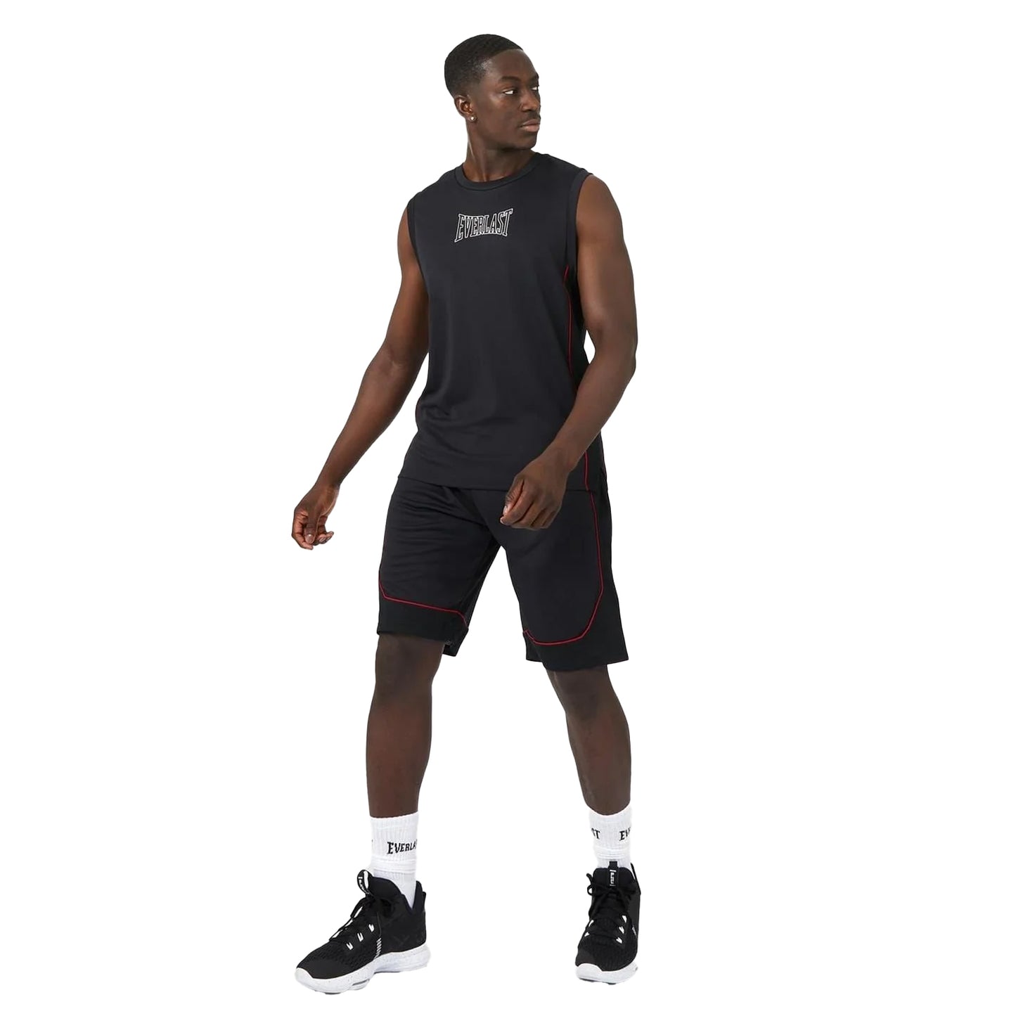 Black-Red - Lifestyle - Everlast Mens Loose Basketball Shorts