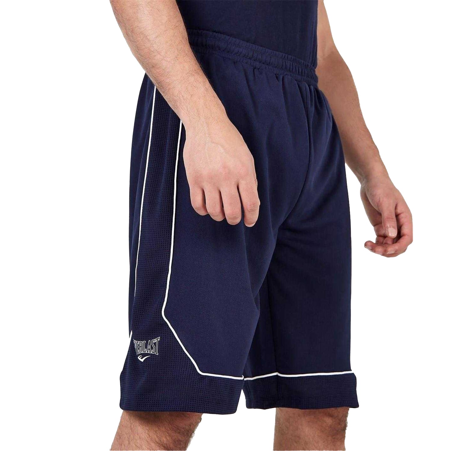 Navy-White - Side - Everlast Mens Loose Basketball Shorts
