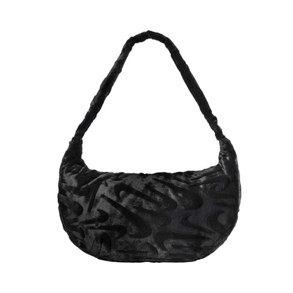 Black - Side - Nike Womens-Ladies Textured Faux Fur Handbag