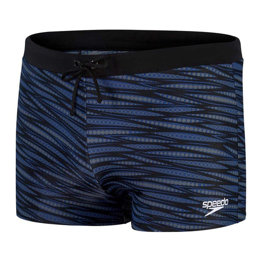 Black-Blue - Front - Speedo Mens Valmilton Wavy Pattern Slim Swimming Trunks