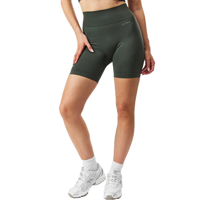 Khaki - Side - USA Womens-Ladies High Waist Cycling Shorts
