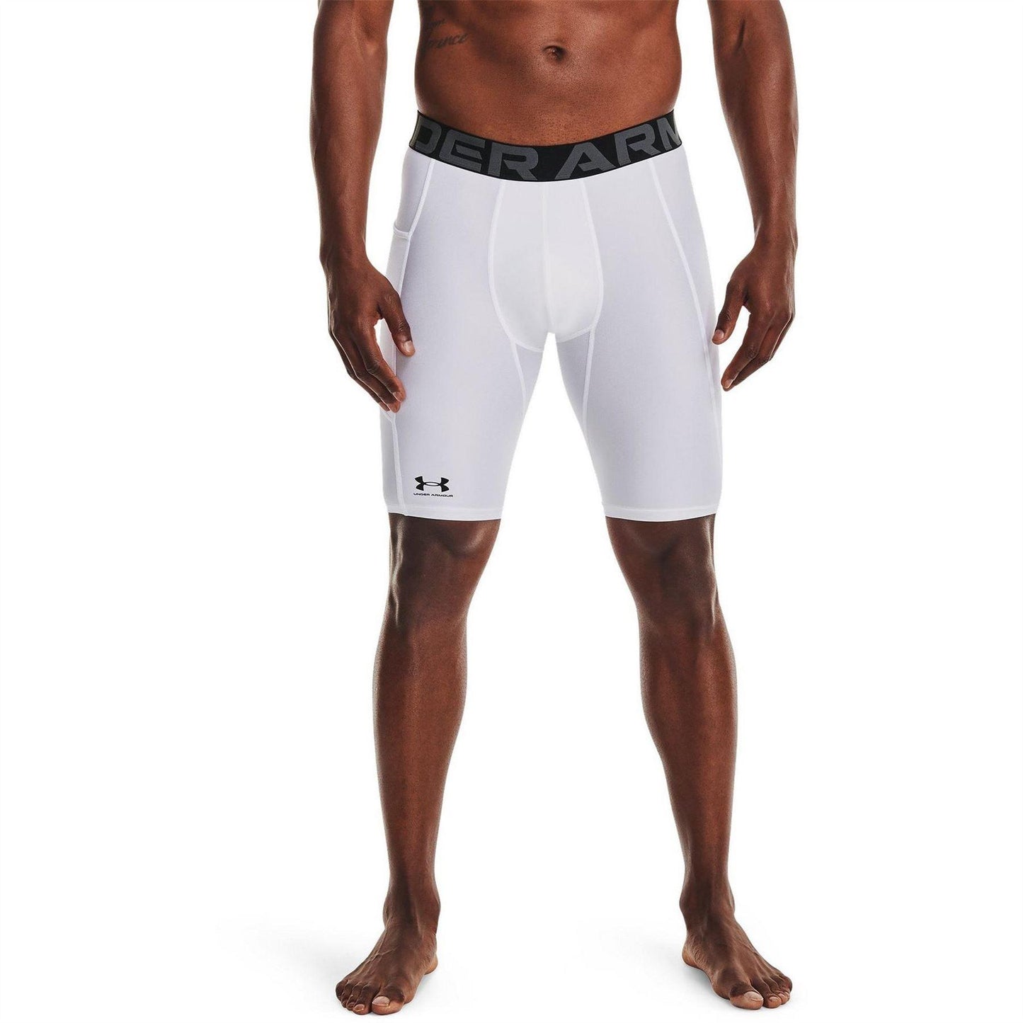 White-Black - Side - Under Armour Mens HeatGear Tight Compression Shorts
