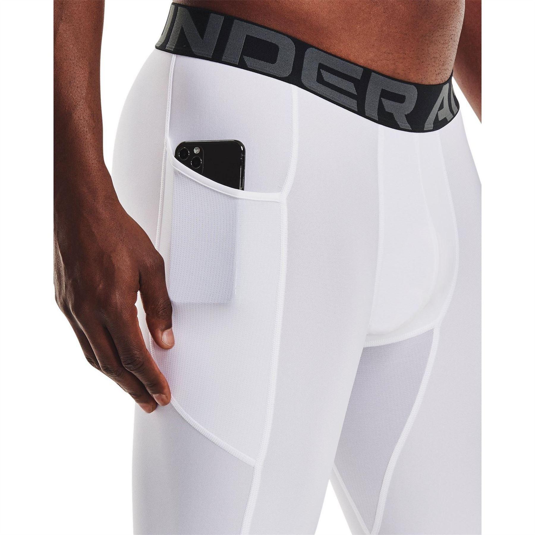 White-Black - Pack Shot - Under Armour Mens HeatGear Tight Compression Shorts