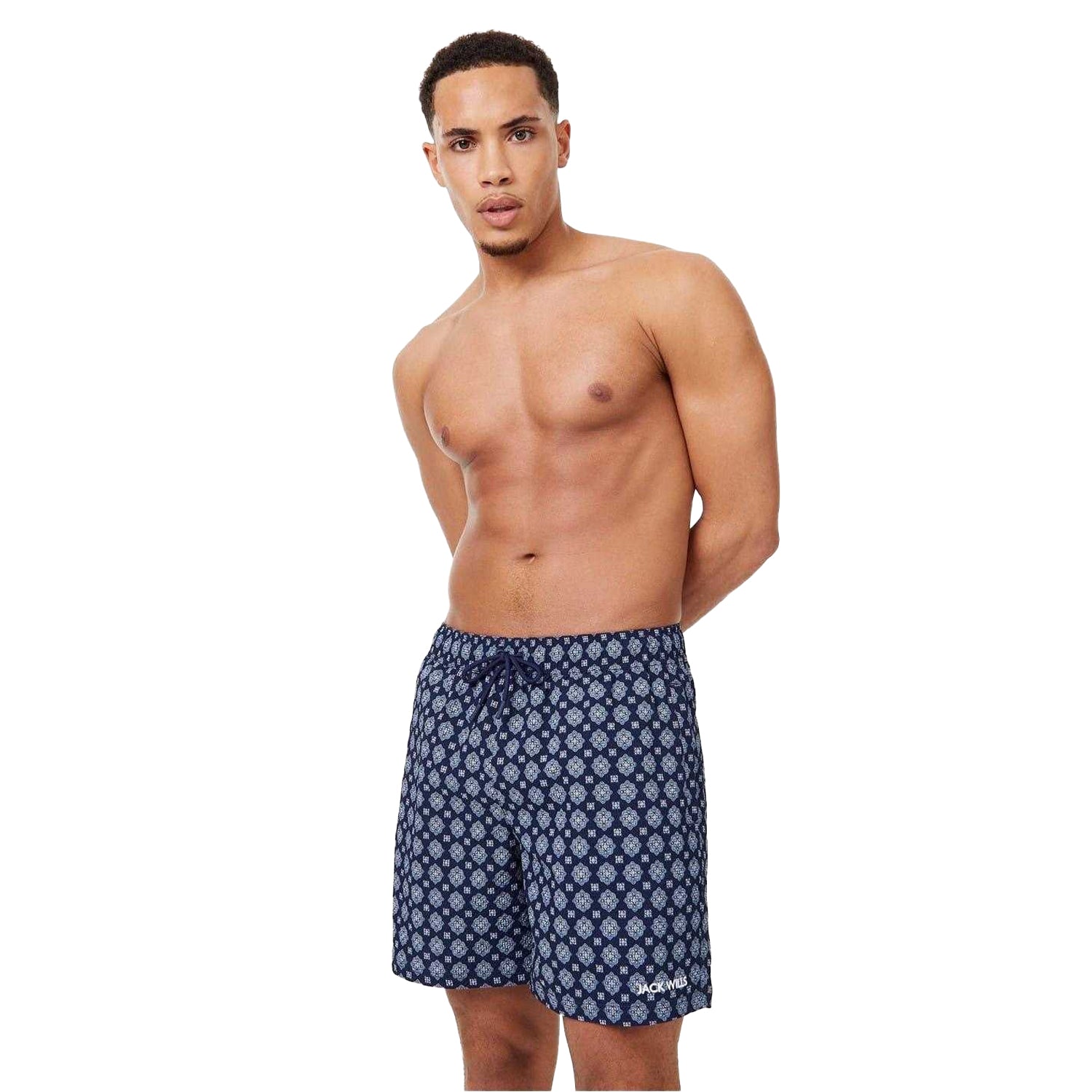Navy Print - Front - Jack Wills Mens Baroque Swim Shorts