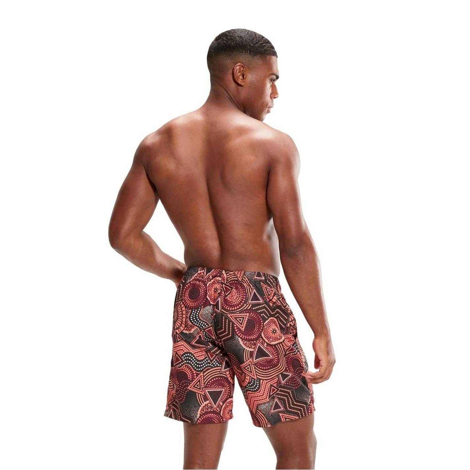 Black-Red - Back - Speedo Mens Geometric Swim Shorts