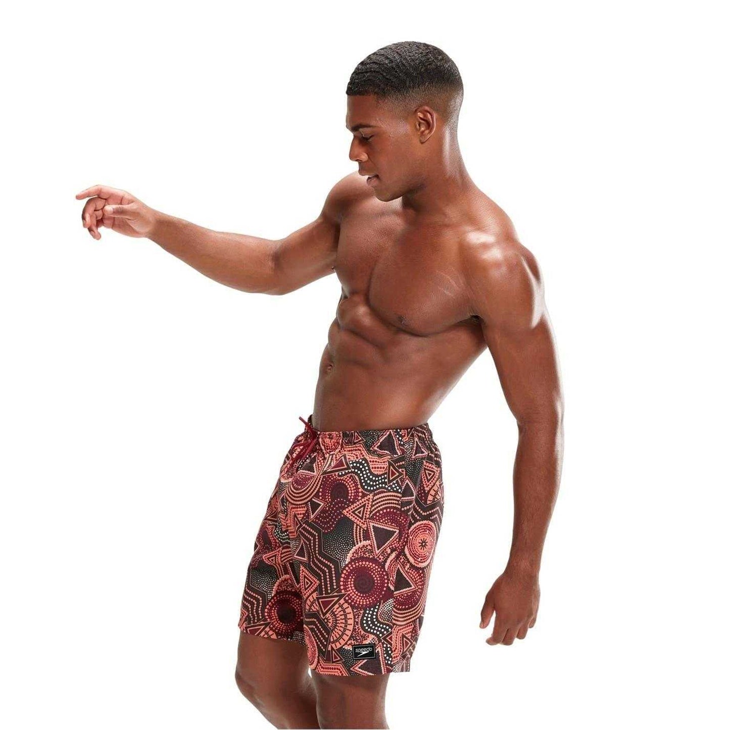 Black-Red - Side - Speedo Mens Geometric Swim Shorts