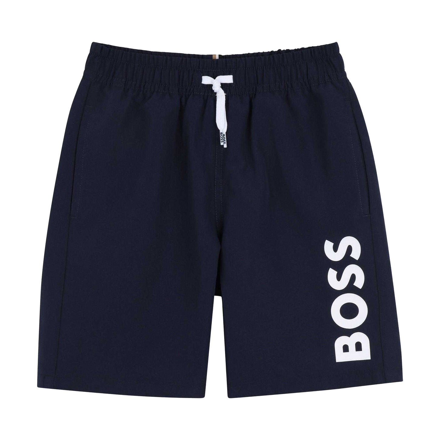 Navy - Front - Hugo Childrens-Kids Logo Swim Shorts