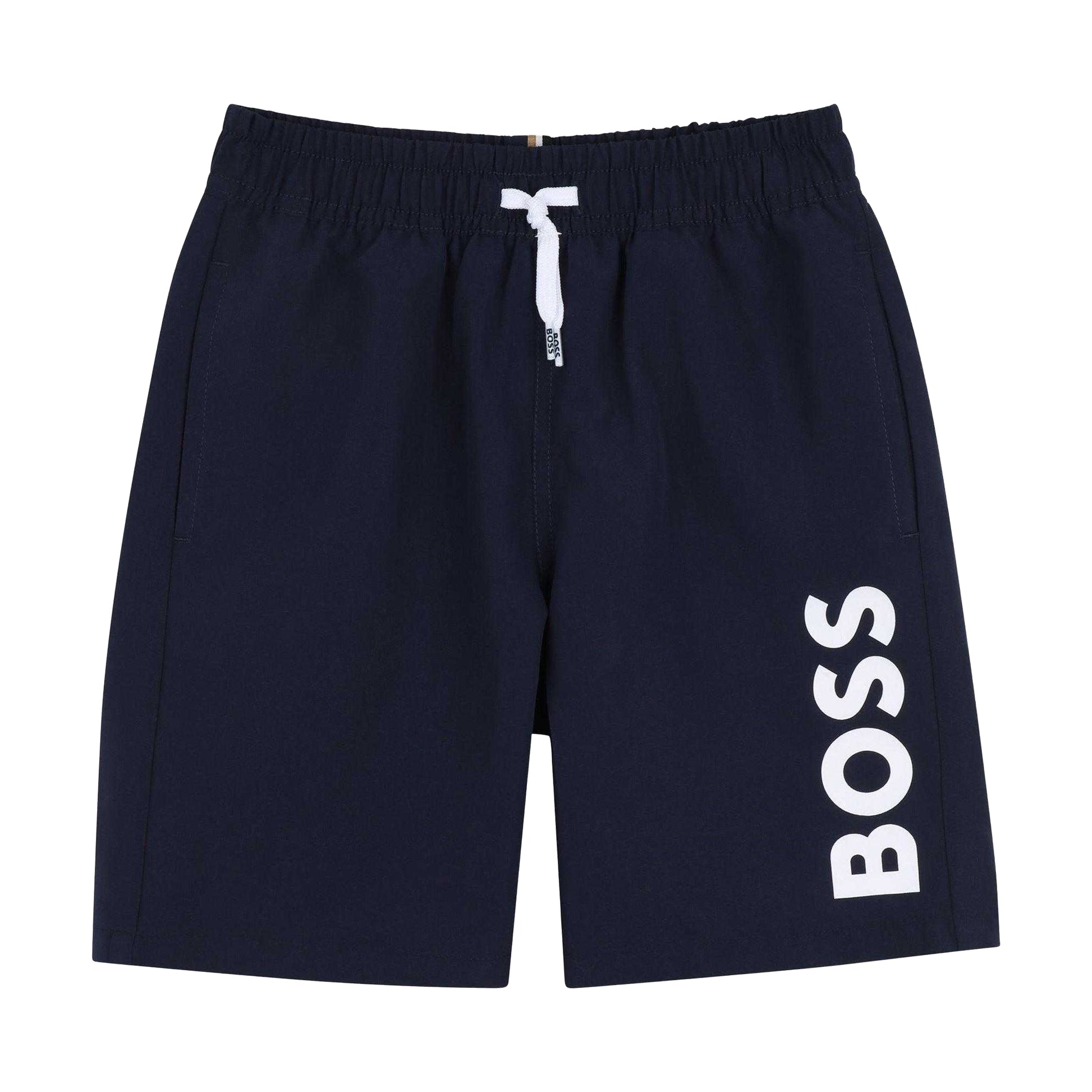 Navy - Front - Hugo Childrens-Kids Logo Swim Shorts