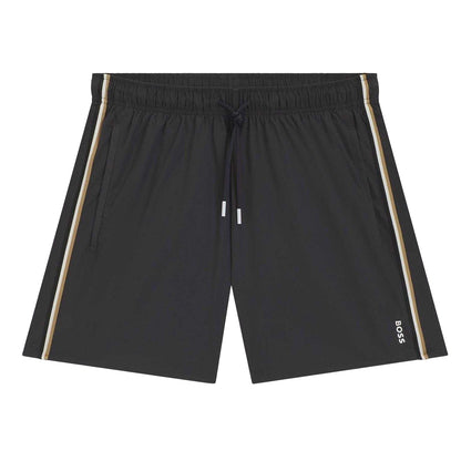 Dark Grey - Front - Boss Mens Iconic Side Stripe Swim Shorts