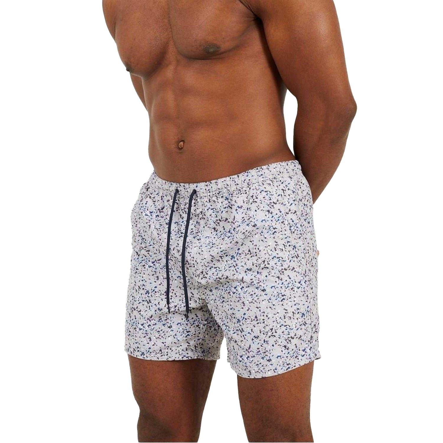 Grey Print - Side - Brave Soul Mens Printed Swim Shorts