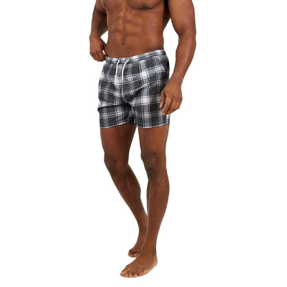 Black-White - Front - Brave Soul Mens Checked Swim Shorts