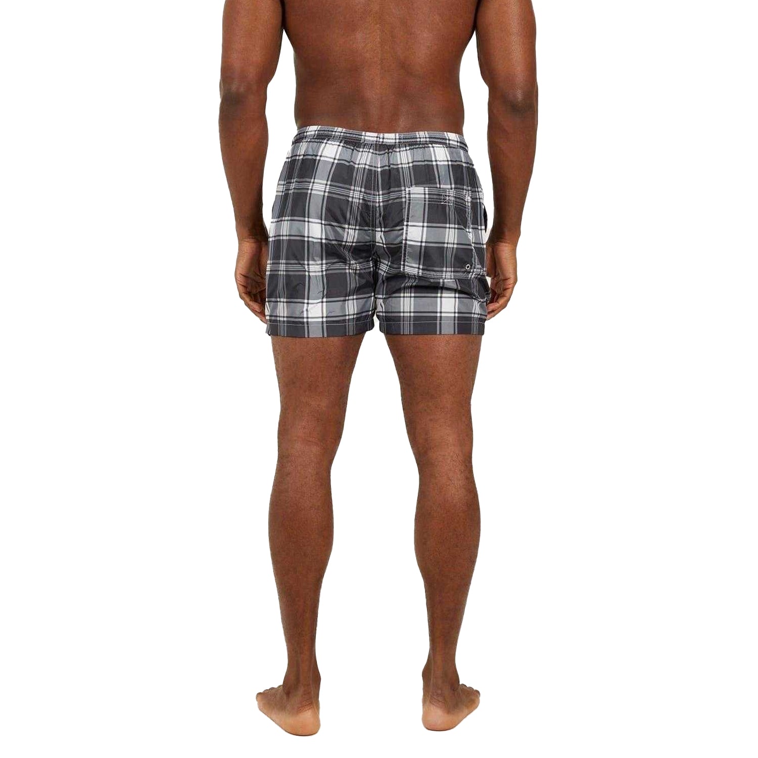 Black-White - Back - Brave Soul Mens Checked Swim Shorts