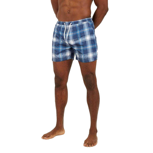 Blue-White - Front - Brave Soul Mens Checked Swim Shorts