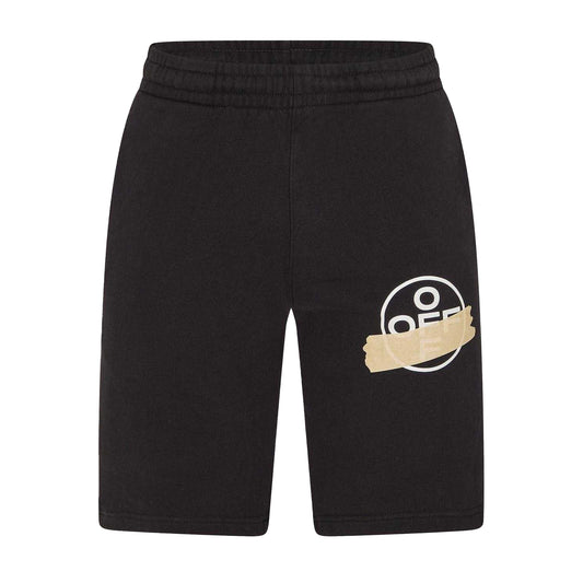 Black-Beige - Front - Off White Mens Relaxed Fit Lounge Sweat Shorts