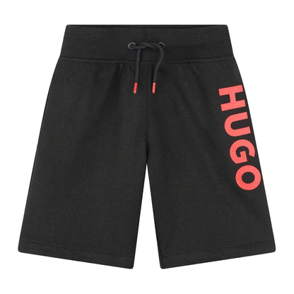Black - Front - Hugo Childrens-Kids Logo Summer Shorts