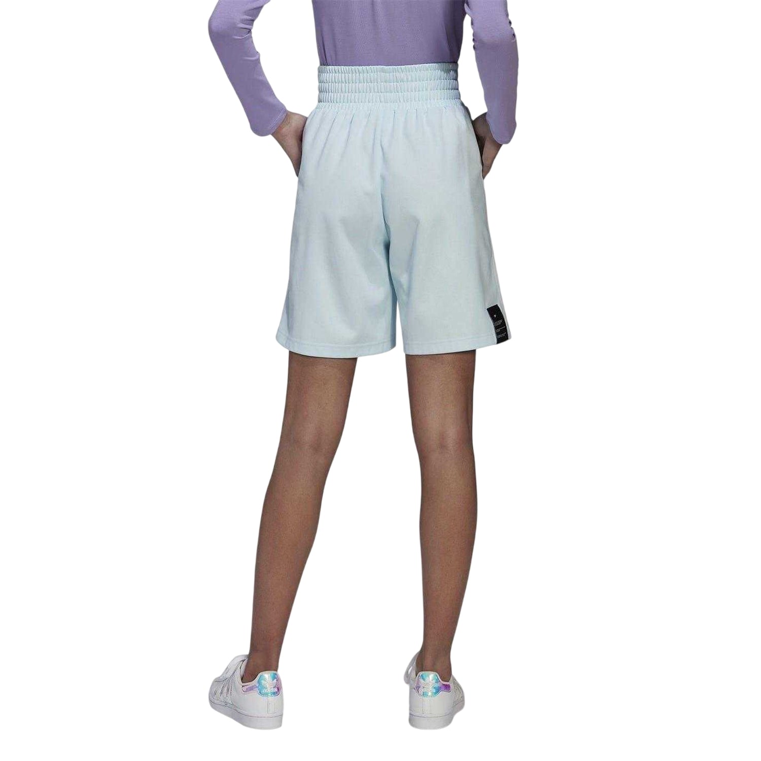 Blue - Back - Adidas Womens-Ladies Originals Cotton Blend Graphic Print Relaxed Fit Sweat Shorts