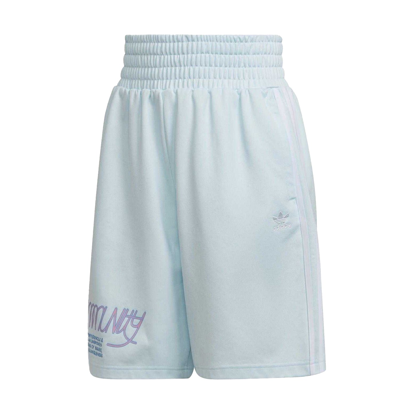 Blue - Front - Adidas Womens-Ladies Originals Cotton Blend Graphic Print Relaxed Fit Sweat Shorts
