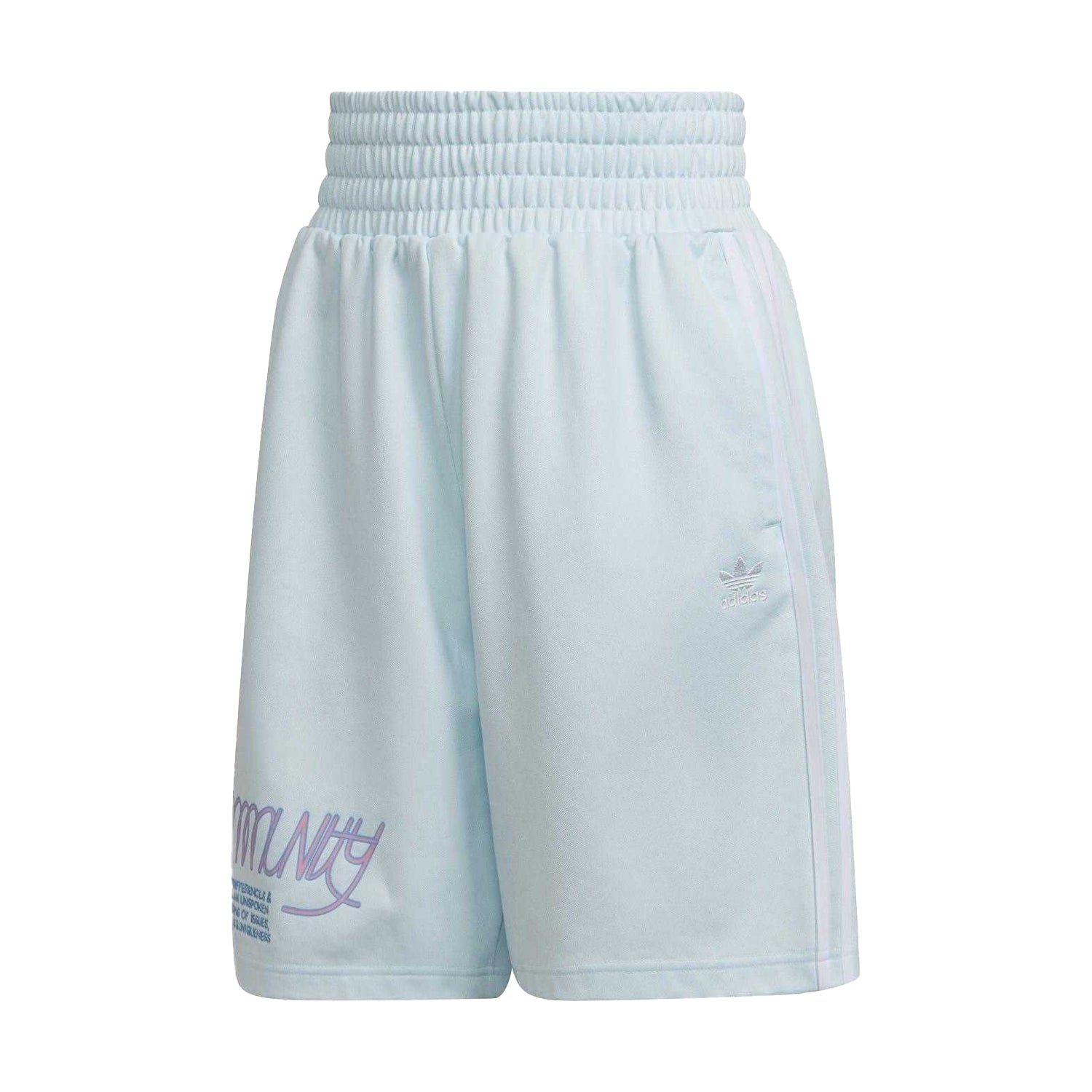 Blue - Front - Adidas Womens-Ladies Originals Cotton Blend Graphic Print Relaxed Fit Sweat Shorts