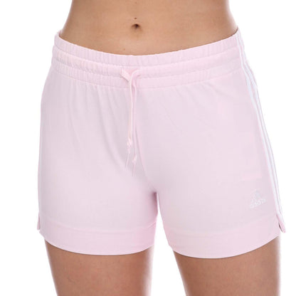 Pink-White - Front - Adidas Womens-Ladies Essentials Contrast Striped Slim Shorts