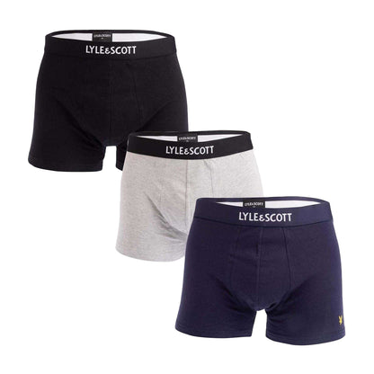 Black-Grey - Front - Lyle & Scott Mens Devon Boxer Shorts (Pack of 3)
