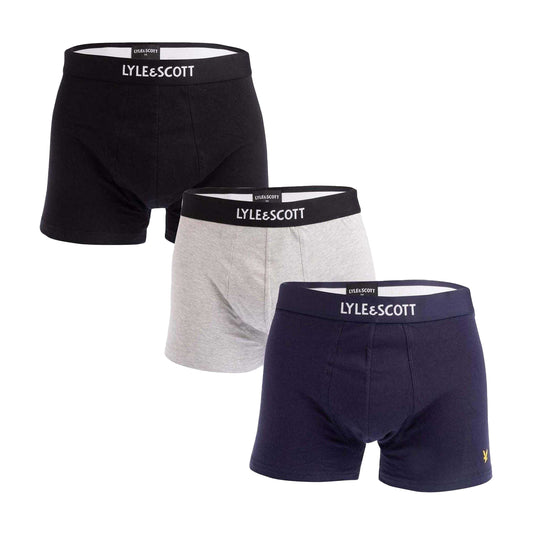 Black-Grey - Front - Lyle & Scott Mens Devon Boxer Shorts (Pack of 3)