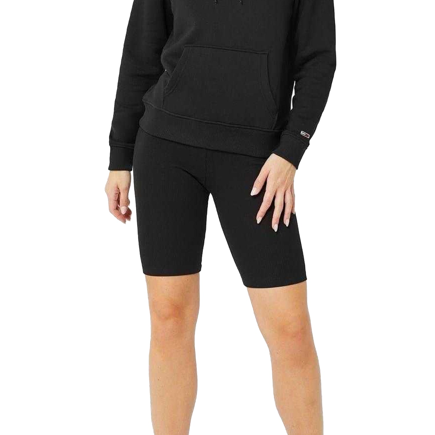 Black - Side - Tommy Jeans Womens-Ladies Ribbed Comfort Cycling Shorts