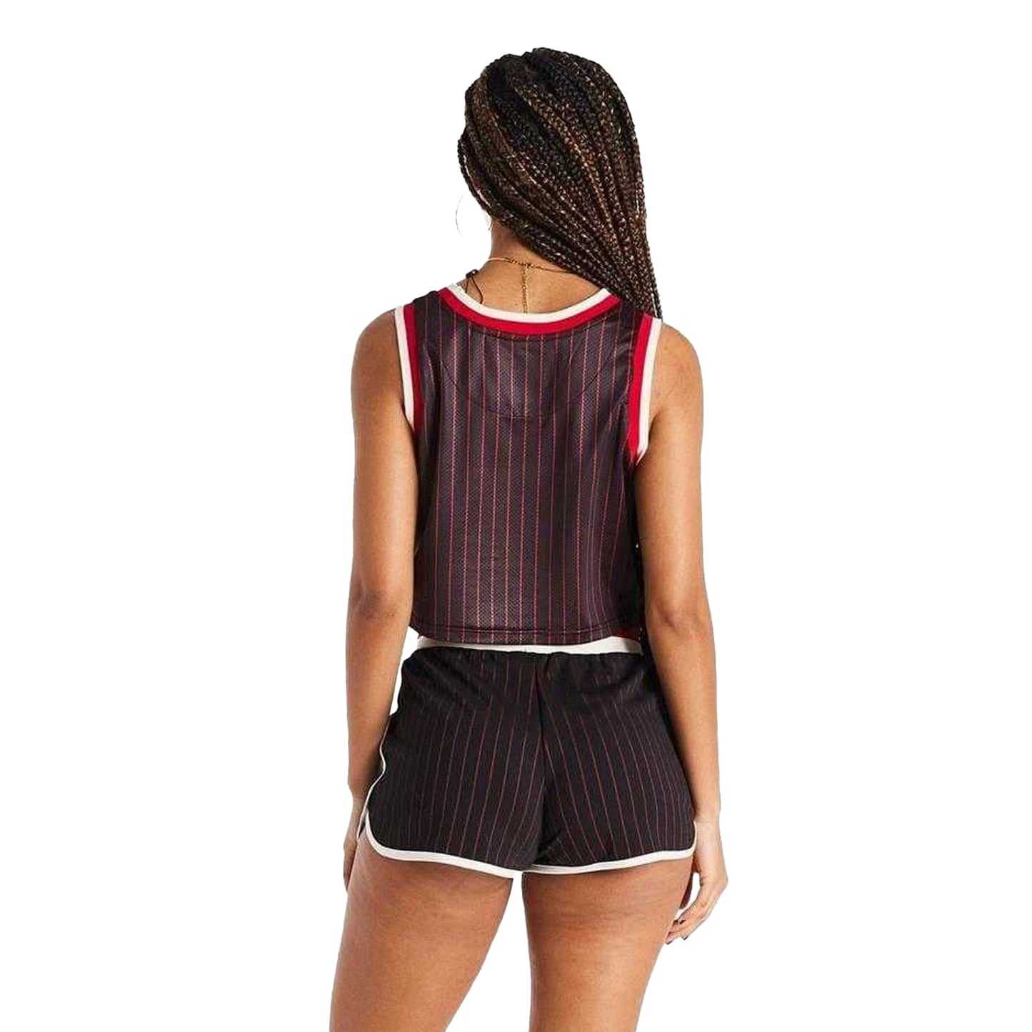 Black-Red - Back - SikSilk Womens-Ladies Pinstripe Top & Shorts Set