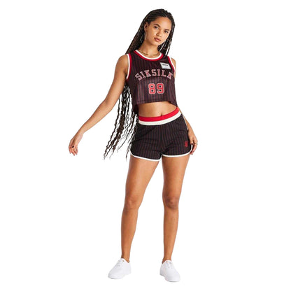 Black-Red - Side - SikSilk Womens-Ladies Pinstripe Top & Shorts Set