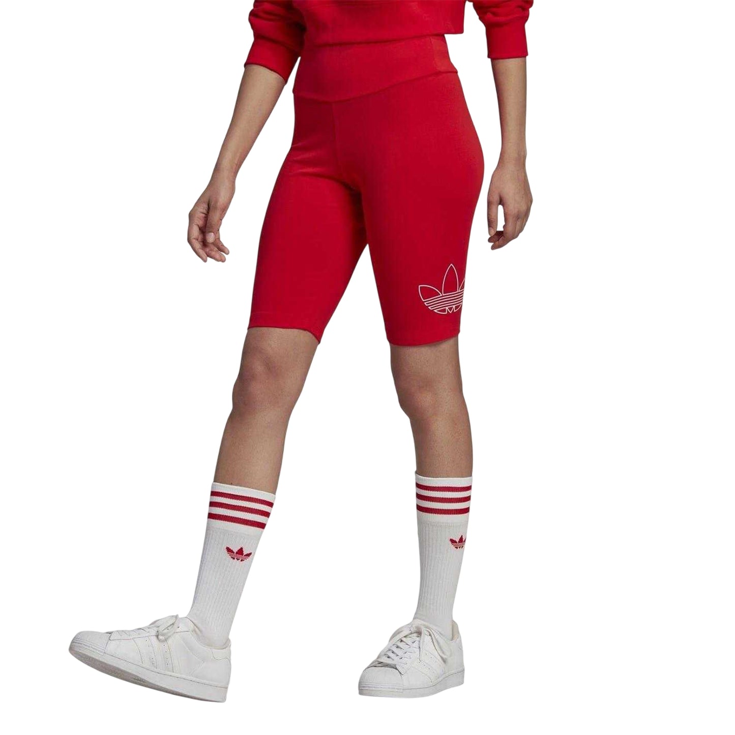 Vivid Red - Side - Adidas Womens-Ladies Originals Trefoil Slim Cycling Shorts
