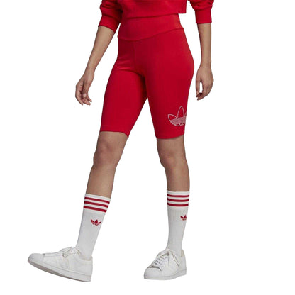 Vivid Red - Side - Adidas Womens-Ladies Originals Trefoil Slim Cycling Shorts