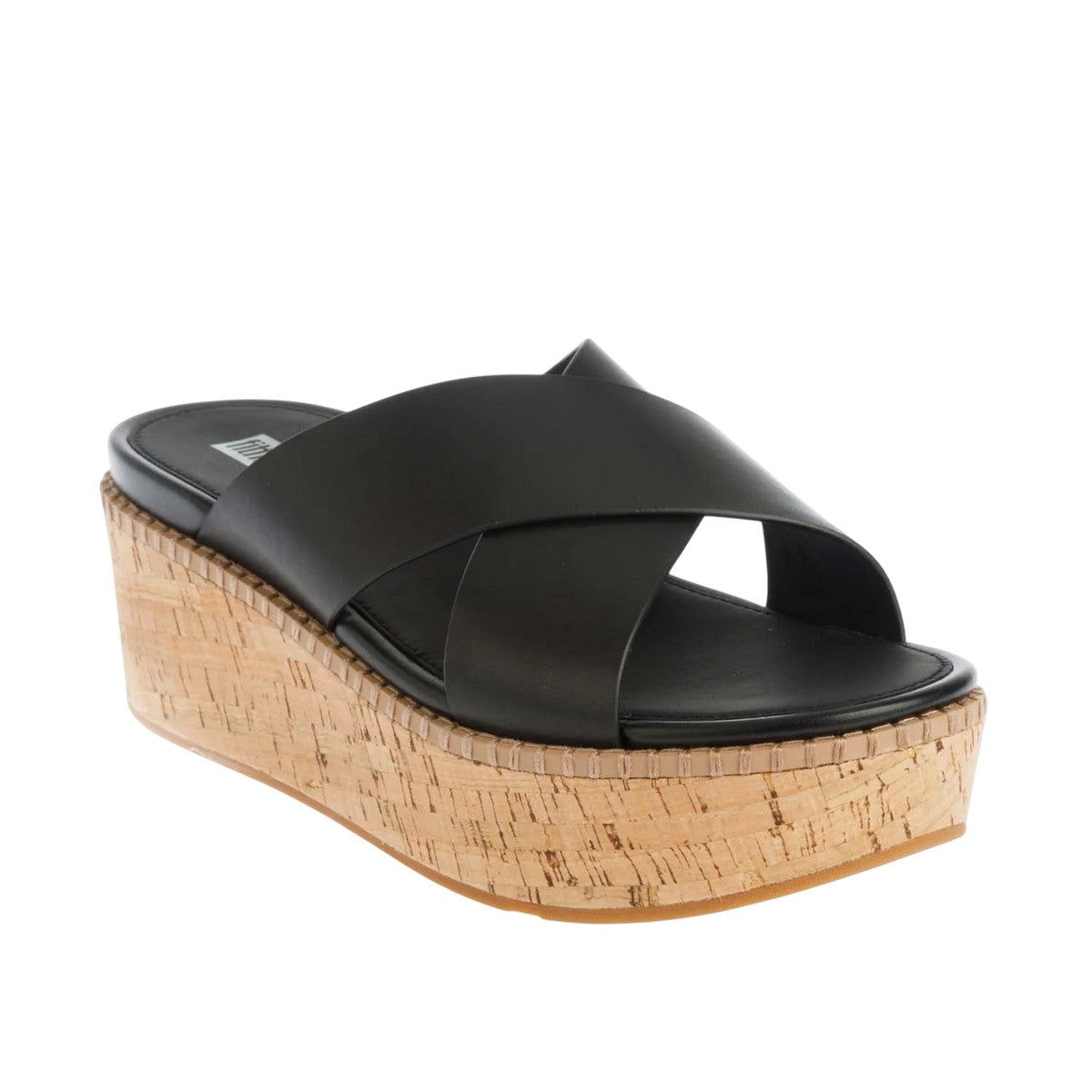 Black - Front - FitFlop Womens-Ladies Eloise Leather Cross Strap Wedge Sliders