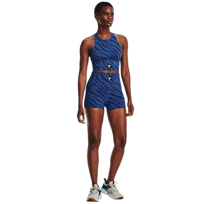 Blue Mirage - Pack Shot - Under Armour Womens-Ladies Project Rock High Rise Shorts