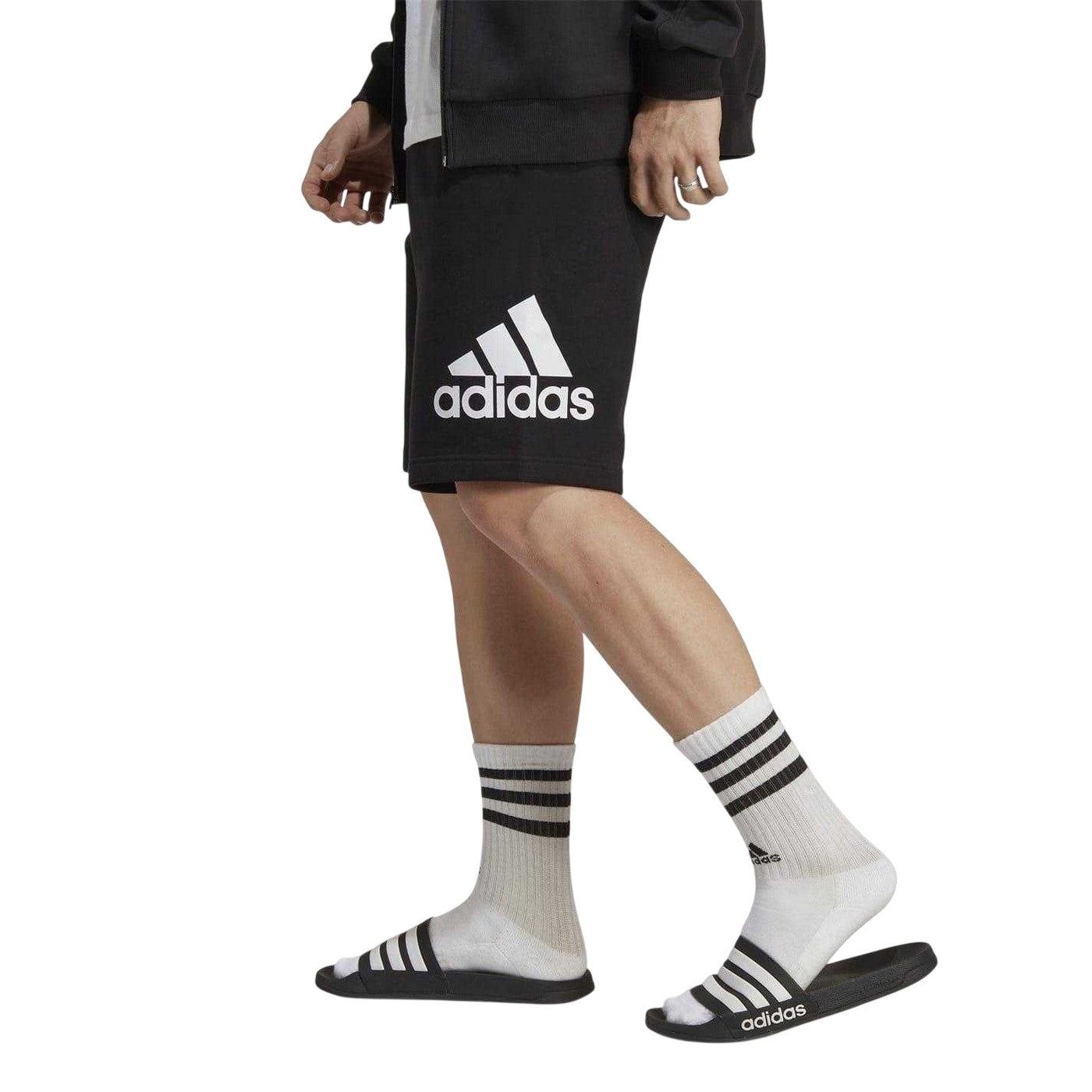 Black - Side - Adidas Mens Terry Oversized Logo Shorts