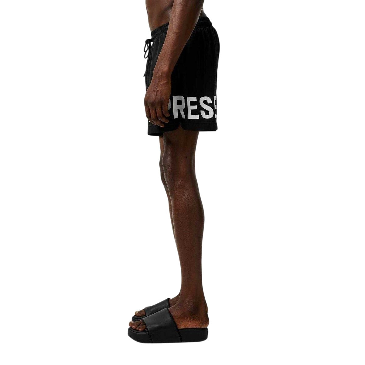 Black - Side - Replay Mens Text Logo Polyester Swim Shorts