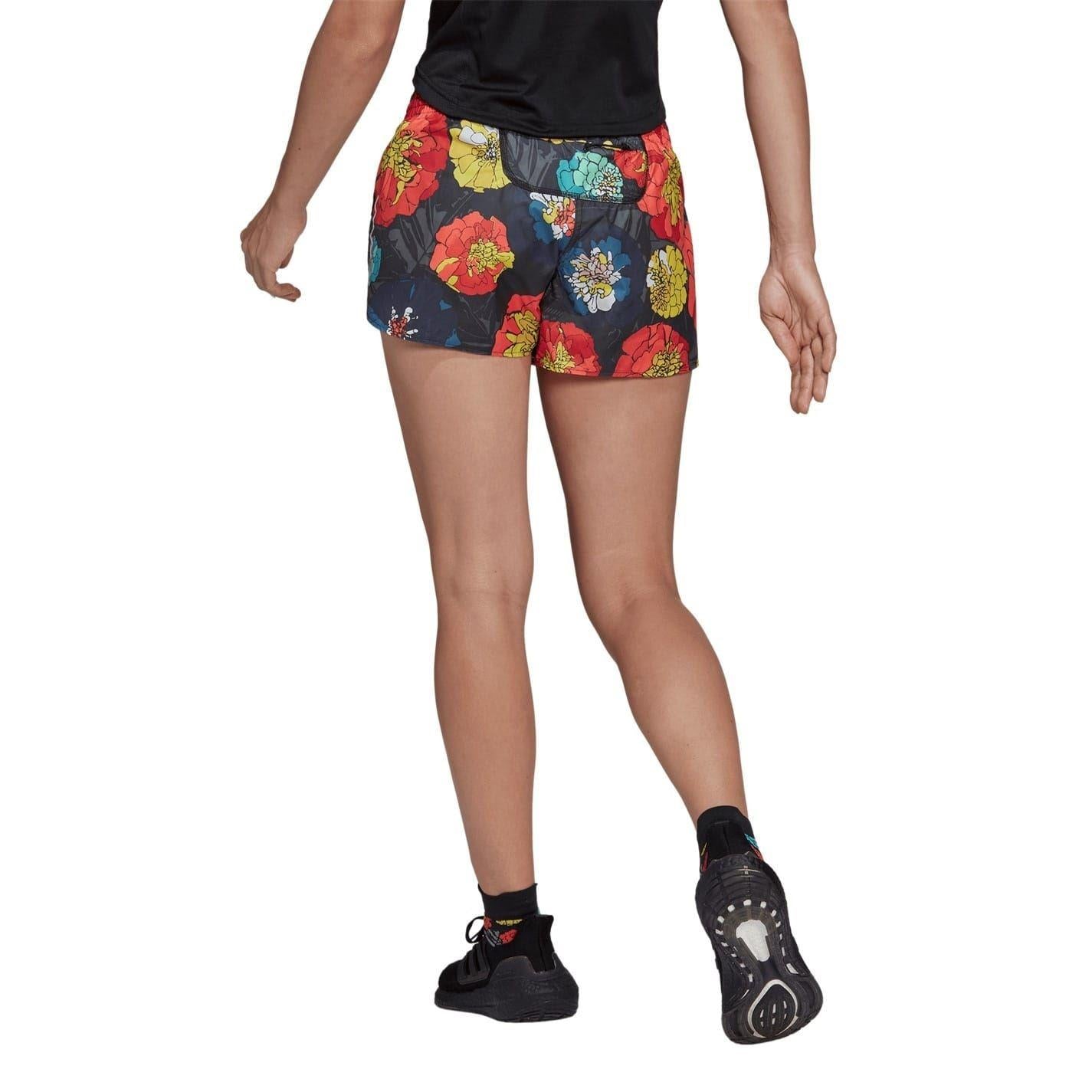 Black - Back - Adidas Womens-Ladies Floral Pattern Shorts