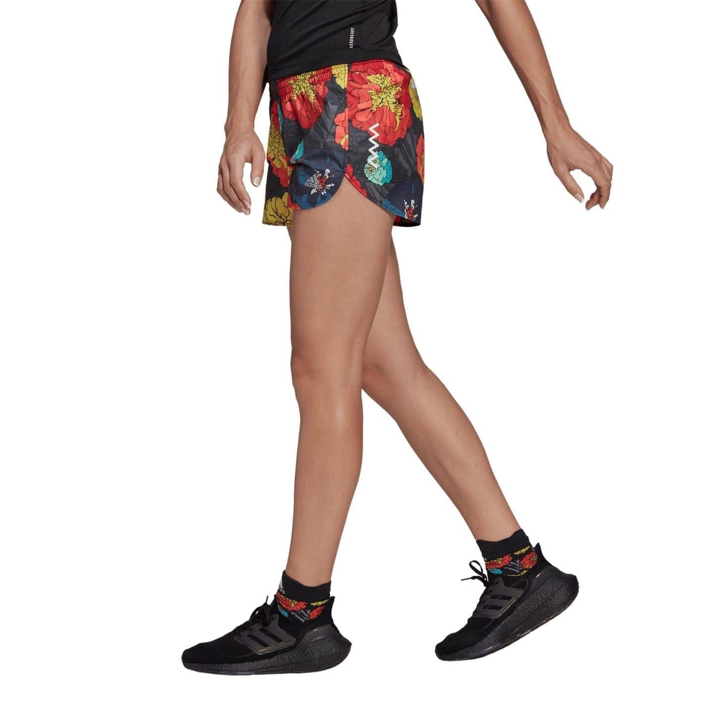 Black - Side - Adidas Womens-Ladies Floral Pattern Shorts