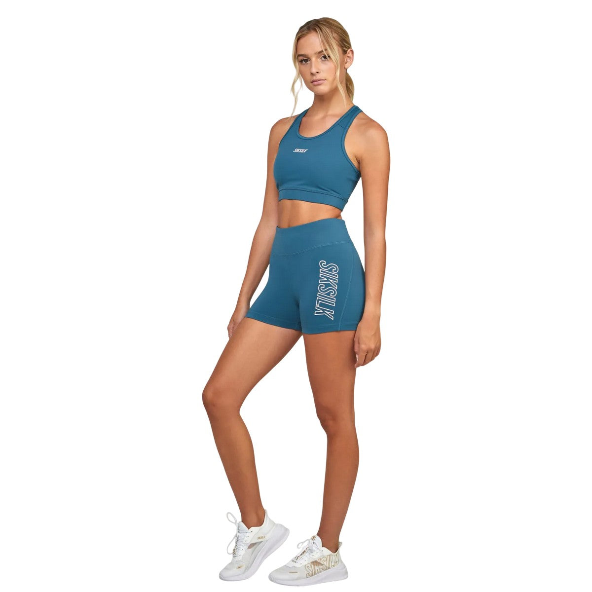 Teal - Close up - SikSilk Womens-Ladies Essentials Sports Shorts