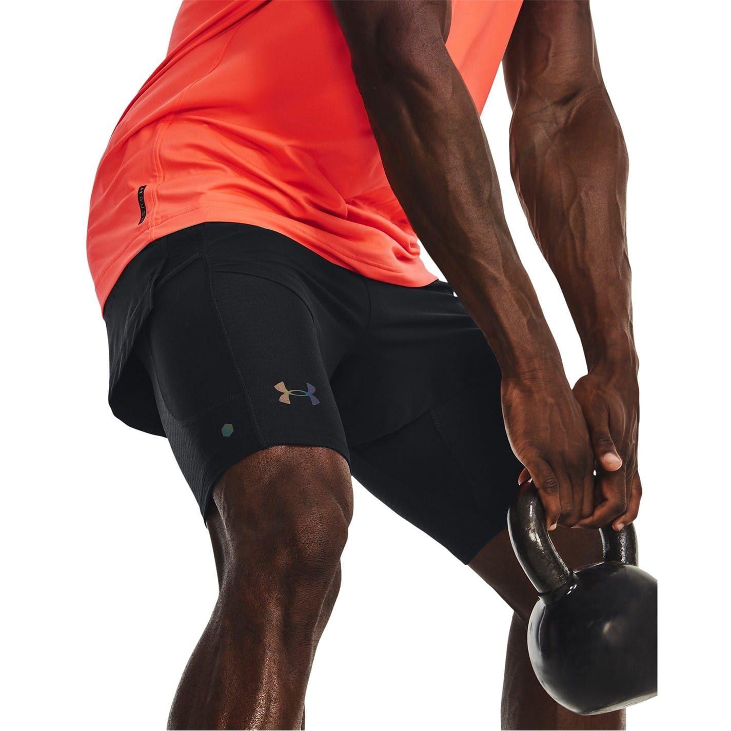 Black - Side - Under Armour Mens Rush 2 in 1 Running Shorts