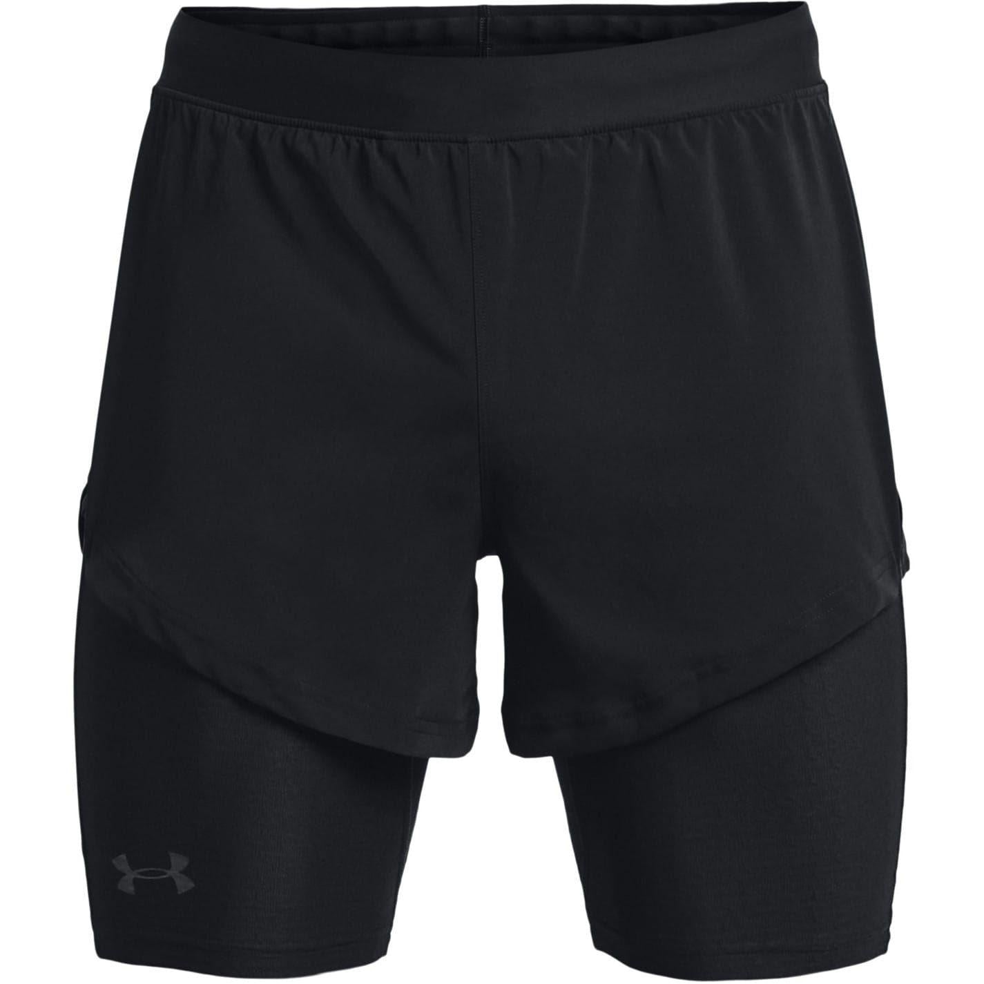Black - Front - Under Armour Mens Rush 2 in 1 Running Shorts