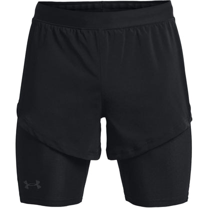 Black - Front - Under Armour Mens Rush 2 in 1 Running Shorts