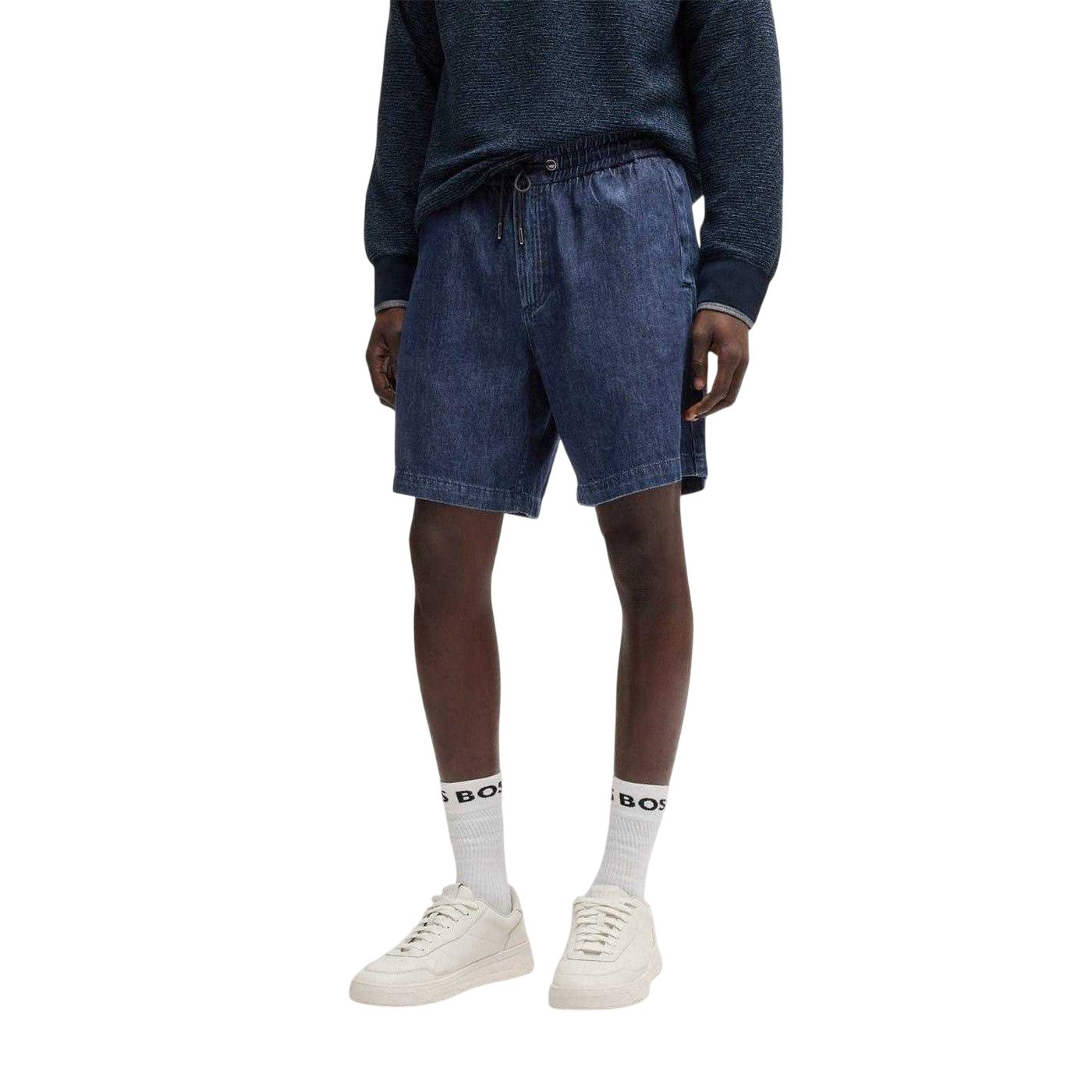 Dark Blue - Side - Boss Mens Denim Shorts