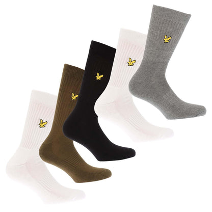 Black-White-Grey - Front - Lyle & Scott Mens Sports Socks (Pack of 5)