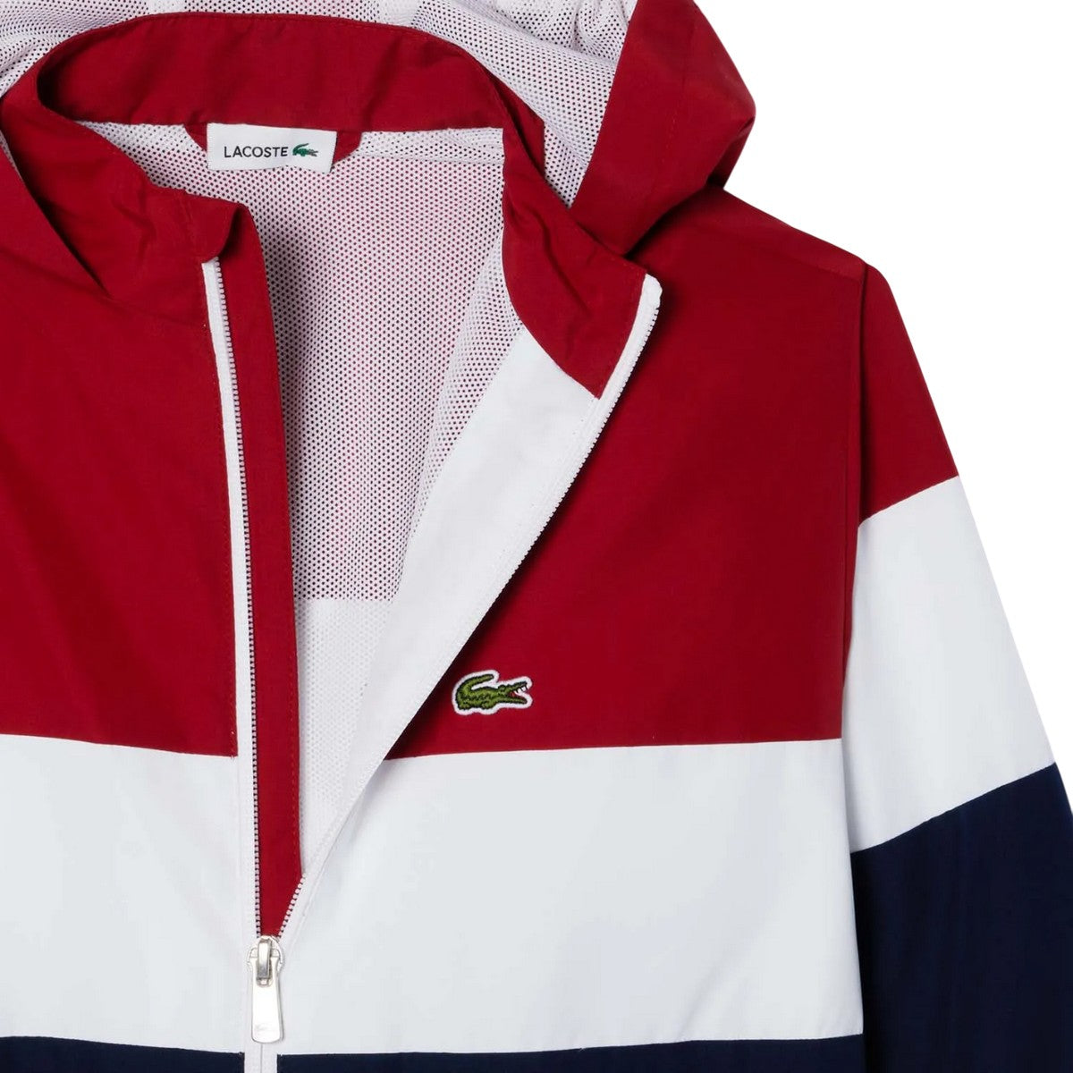 Red-White-Navy - Lifestyle - Lacoste Childrens-Kids Hooded Recycled Polyester Zipped Jacket