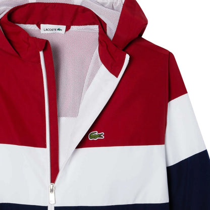 Red-White-Navy - Lifestyle - Lacoste Childrens-Kids Hooded Recycled Polyester Zipped Jacket