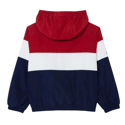 Red-White-Navy - Back - Lacoste Childrens-Kids Hooded Recycled Polyester Zipped Jacket