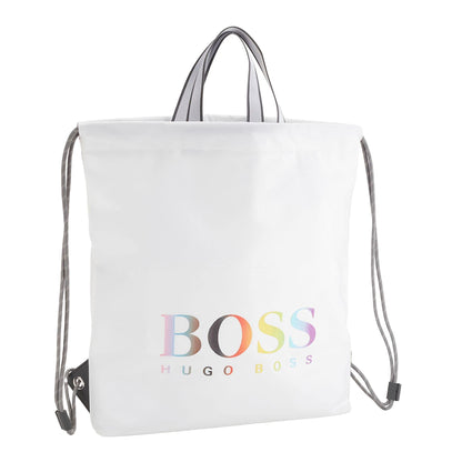White - Side - Boss Tlove Rainbow Logo Drawstring Bag