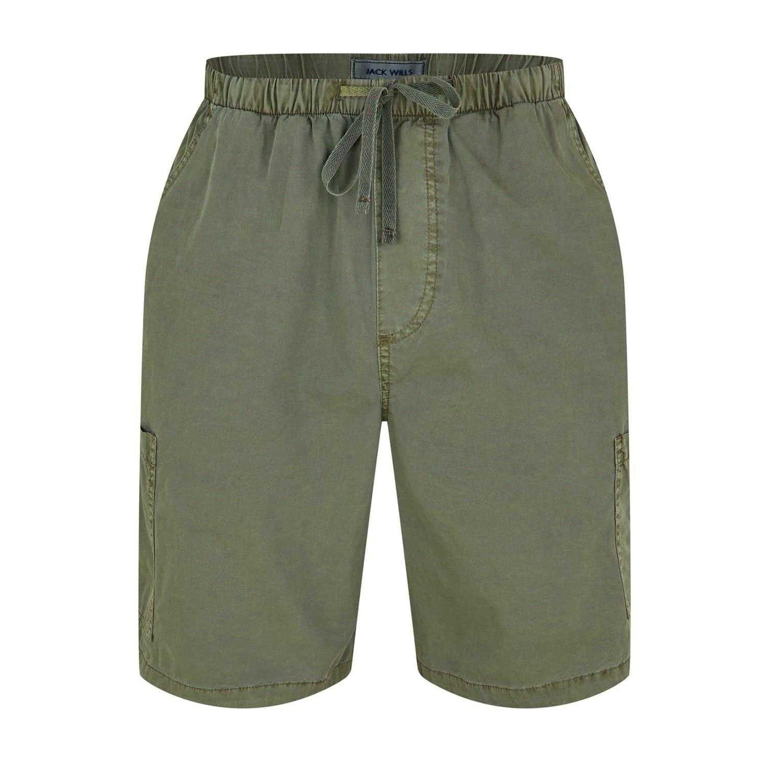 Olive - Front - Jack Wills Mens Cotton Blend Cargo Shorts