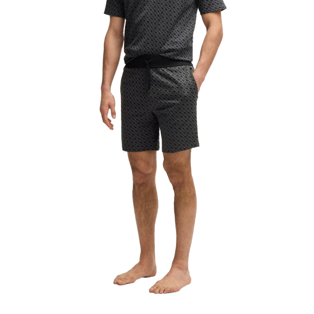 Black - Side - Boss Mens Geometric Relaxed Fit Casual Sweat Shorts