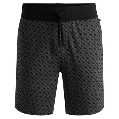 Black - Front - Boss Mens Geometric Relaxed Fit Casual Sweat Shorts