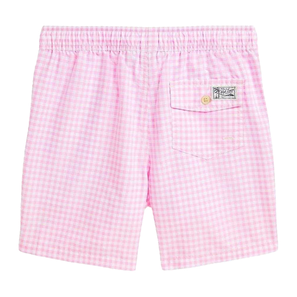 Carmine Pink - Back - Ralph Lauren Childrens-Kids Polo Gingham Swim Shorts